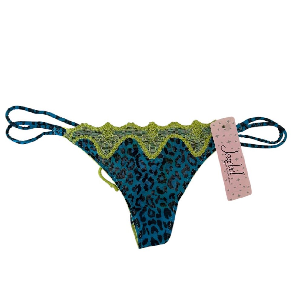 Y2K Deadstock Thong Panties Leopard Print Mesh Panty McBling Lace Bow Small